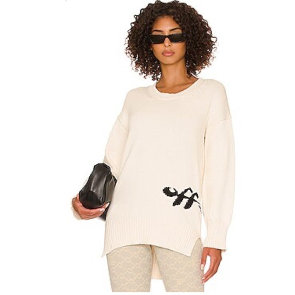 Off-White Intarsia-logo Jumper Long Sleeve Cream Women’s Size 42 / US M NWT